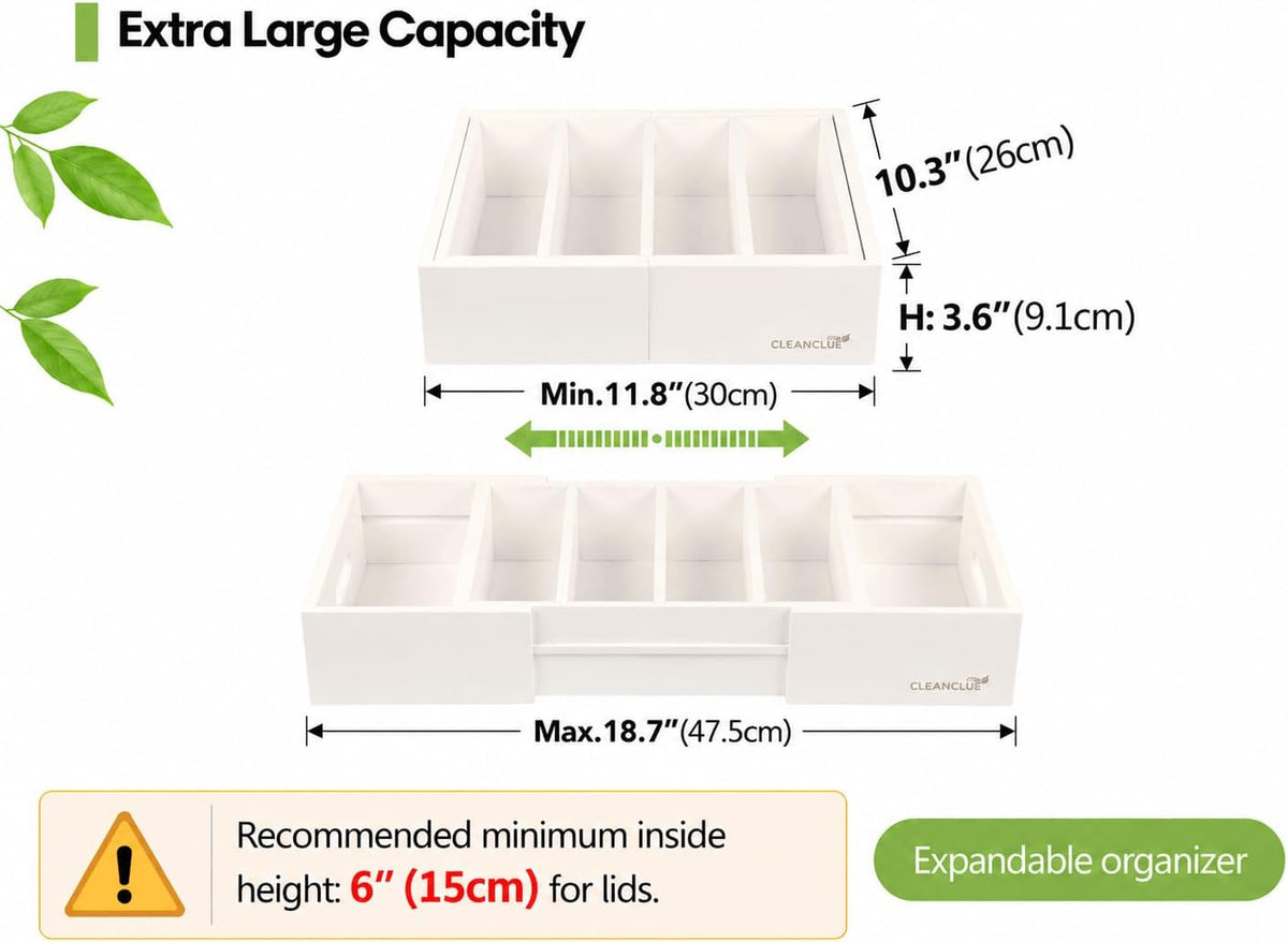 Expandable Bamboo Kitchen Cabinet Organizer for Food Container Lids Holder