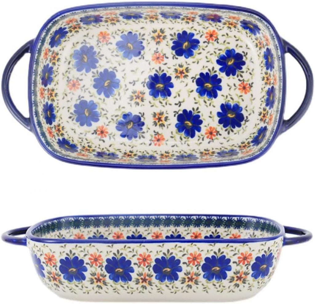 Vintage Flowers Style Ceramic Bakeware Casserole Dish Baking Pan Lasagna Pans Baking Dish with Handles for Oven/Cooking/Kitchen-1 PCS-Red Flowers-60 OZ