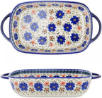 Vintage Flowers Style Ceramic Bakeware Casserole Dish Baking Pan Lasagna Pans Baking Dish with Handles for Oven/Cooking/Kitchen-1 PCS-Red Flowers-60 OZ