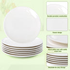 6 Pcs Ceramic Dinner Plates, White Dessert Plates, 8 Inch, Round