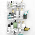 AKTECKE Corner Shower Caddy Bathroom Organizer: Stainless Steel Adhesive Shower Rack - 3Pack No Drilling Shower Shelf - Rustproof Bathtub Organizer