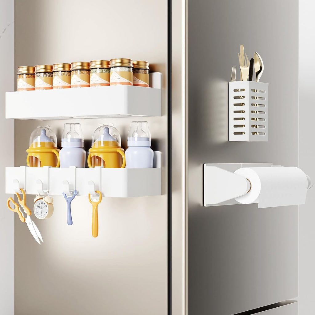 Magnetic Spice Rack for Refrigerator White, 4 Pack