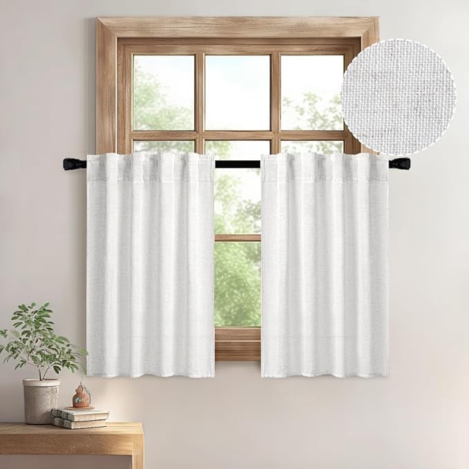 MIULEE White Curtains 36 Inch Length 2 Panels, Soft Thick Linen Textured Semi by MIULEE
