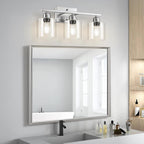 Modern Brushed Nickel 3 Light Bathroom Light Fixtures,19 inch Vanity Lights For Bathroom With Clear Glass, Bathroom Lighting Fixtures Over Mirror For Mirror Kitchen Living Room Hallway Cabinet Porch