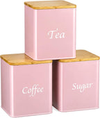 Blushtier 3 Pack Pink Metal Kitchen Canister Set 6, 12, 24 oz