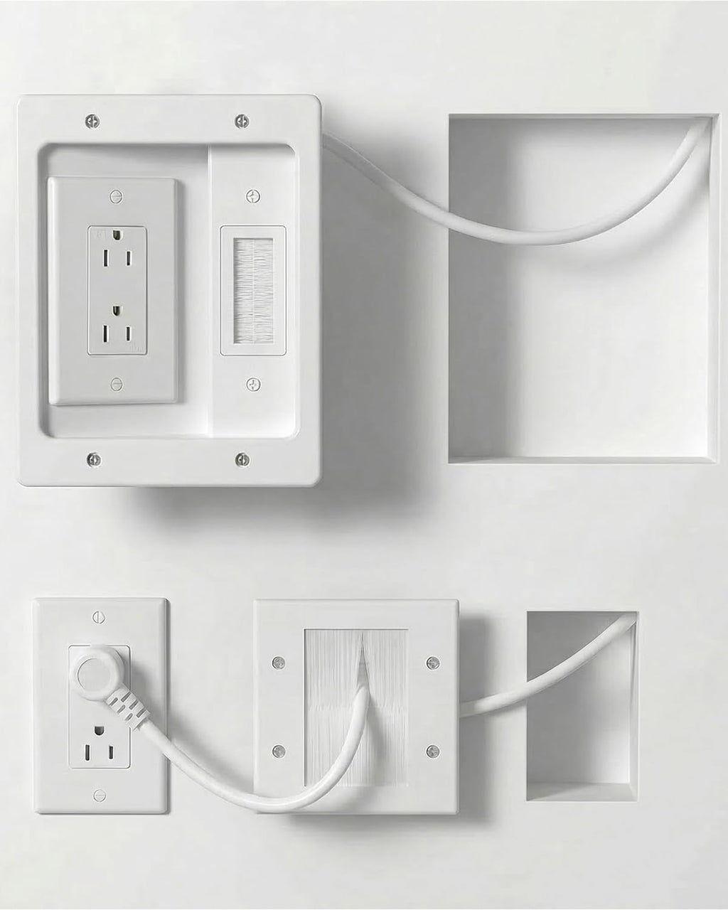 in-Wall TV Cable Management Kit, 9.8FT Recessed Dual AC Outlet Box w/Brush