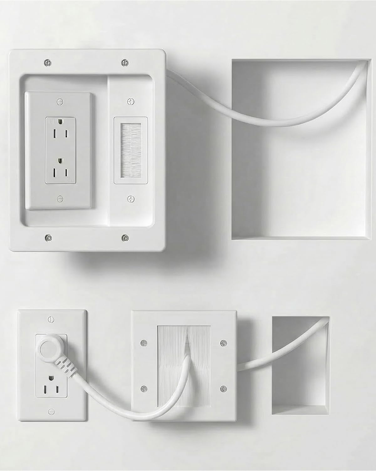in-Wall TV Cable Management Kit, 9.8FT Recessed Dual AC Outlet Box w/Brush