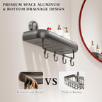 Shower Caddy Suction Cup, 2 Pack No Drilling Corner Shower Shelves, Rust Proof Bathroom Storage Organizer, Shower Corner Caddy with Removable Hooks and Towel Bar, Square, Grey