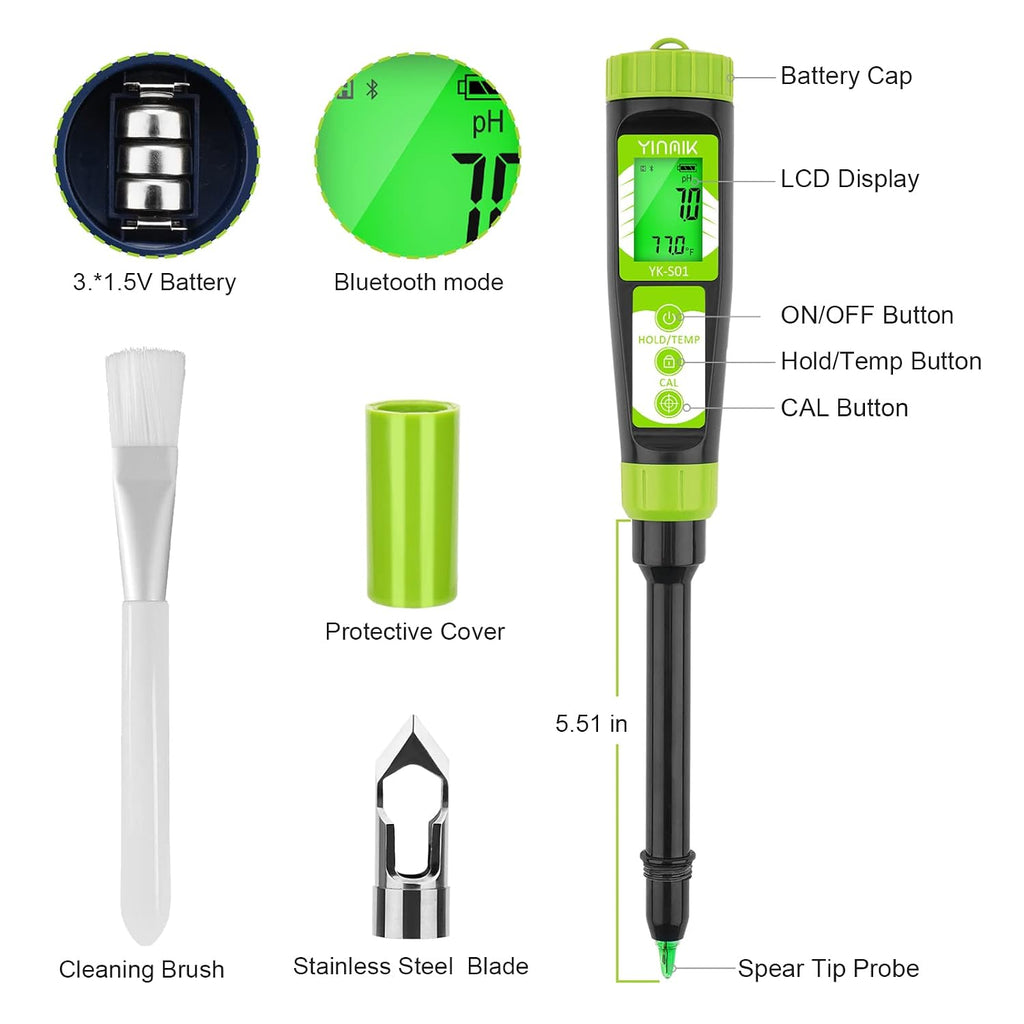 YINMIK Digital Soil pH Meter for Gardeners, Soil Direct pH Tester for Plant Care, Measure pH of Solution Potting Soil Growing Media,Great for Indoor,Greenhouse,Outdoor,Garden, Lawn, Farming, Yard Use