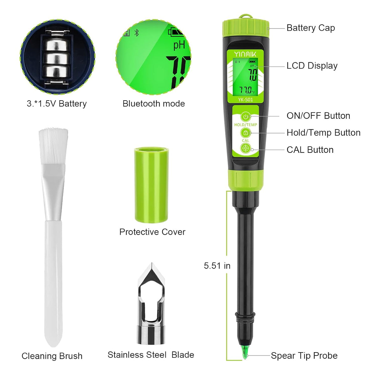 YINMIK Digital Soil pH Meter for Gardeners, Soil Direct pH Tester for Plant Care, Measure pH of Solution Potting Soil Growing Media,Great for Indoor,Greenhouse,Outdoor,Garden, Lawn, Farming, Yard Use