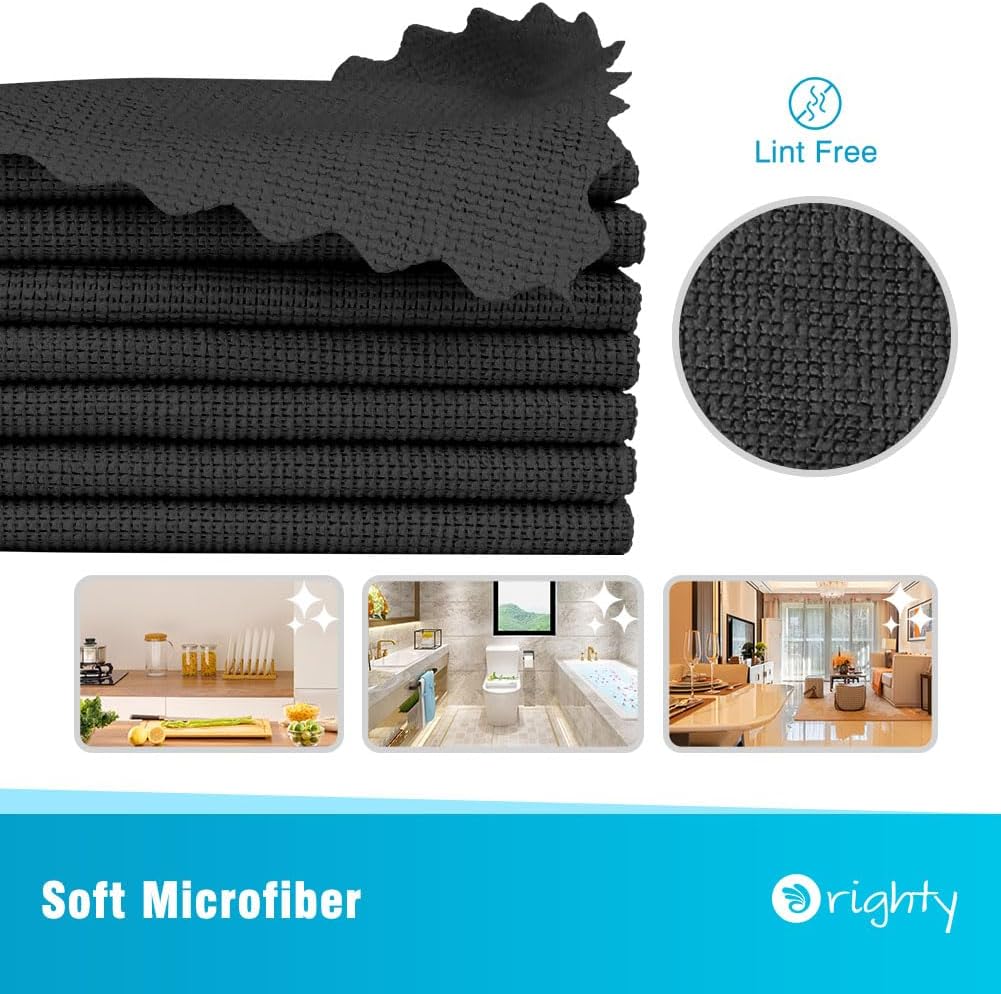 Orighty Microfiber Cleaning Cloth Bulk, 150 Pack Shop Towels 12x12in, Black