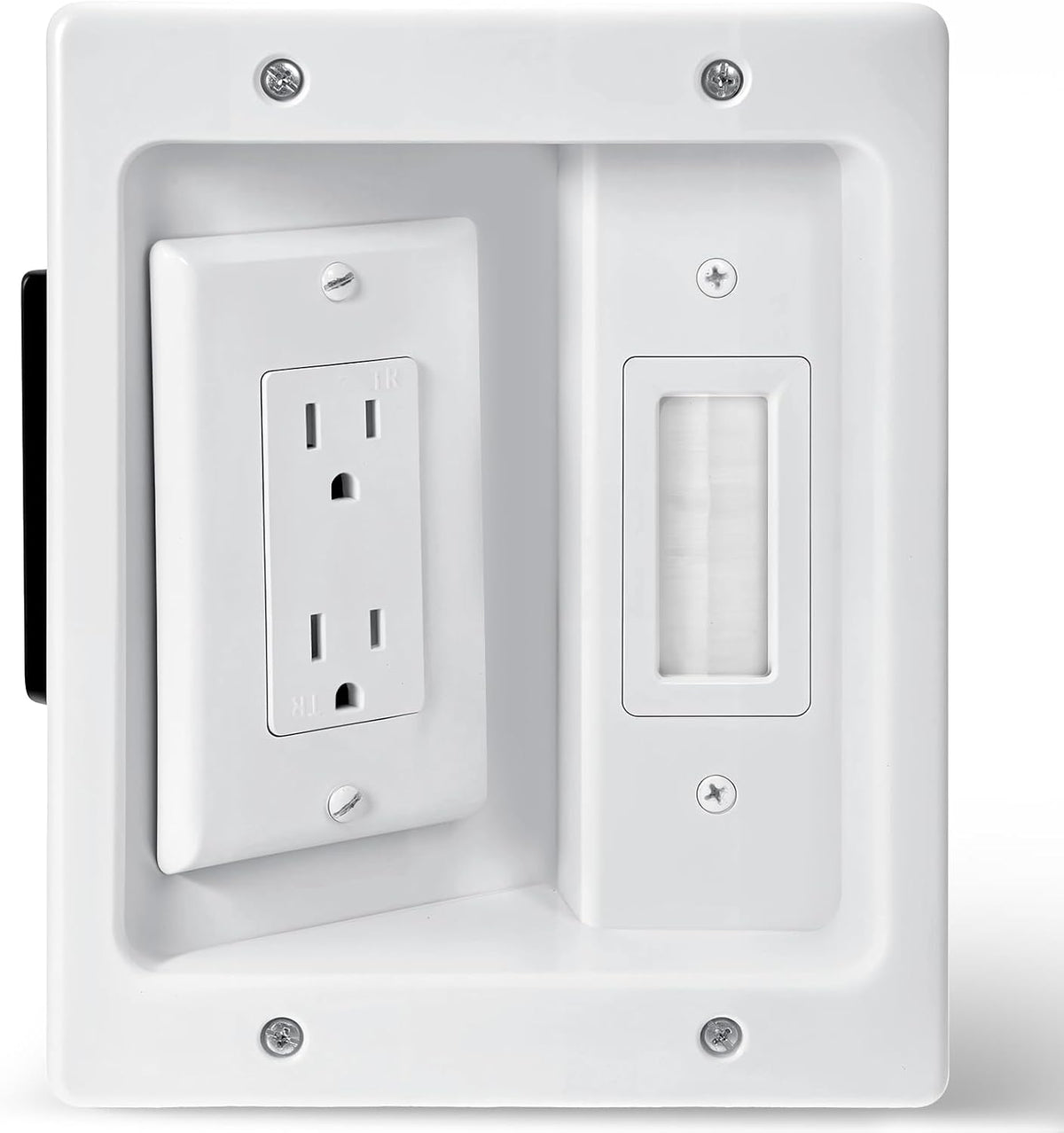 Recessed TV Outlet Box, Dual Outlet Power Cable Management Outlets in Wall Media Box, Low Voltage Wires Hider Kit Electrical Accessories for Saving Home Theater & Office Space