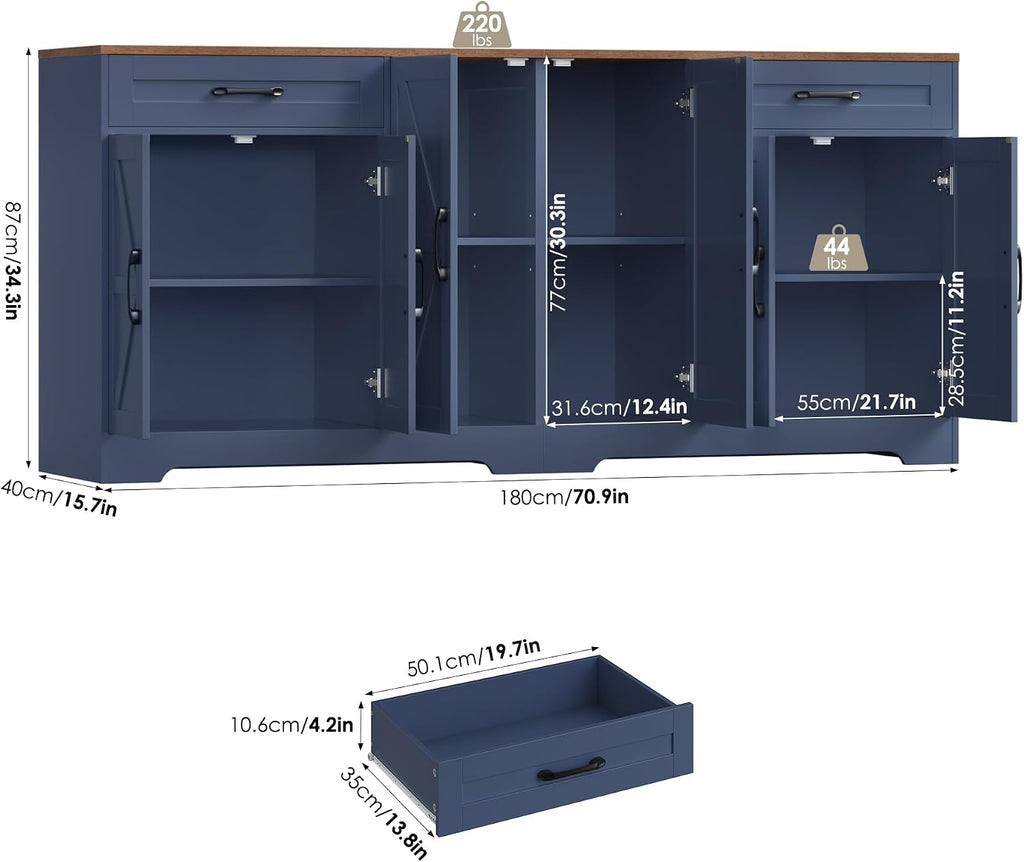 BOTLOG 71” Large Sideboard Buffet Cabinet with Storage