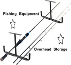 Overhead Garage Storage Hooks Rack Ceiling Mounted, Heavy Duty Utility Hooks Ladder Hangers for Pipe, Lumber, Fishing Rod and Ski Board | 4 Pack Black