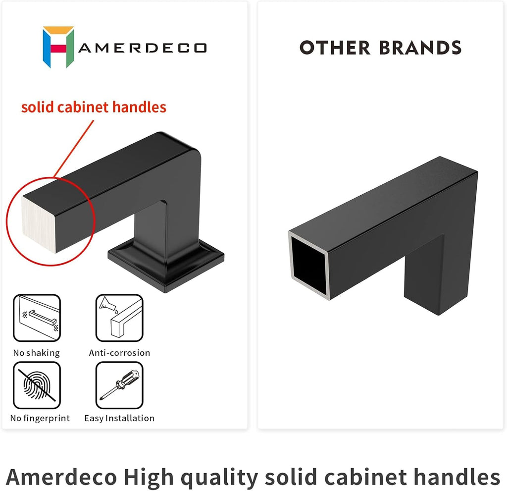 Amerdeco 10 Pack Heavy Duty Solid Zinc Alloy Vibrant Brushed Moderne Brass Cabinet Pulls 5" Hole Centers(128mm) Polished Brass Handles Suitable for Kitchen, Bathroom Drawers and Furniture Handles 3818