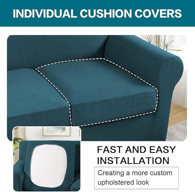 Turquoize 4 Piece Sofa Covers for 3 Cushion Couch Sofa Slipcover Soft Couch - Image 5