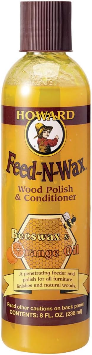 Howard Products Beeswax Wood Polish & Conditioner, Feed-N-Wax for Wood Furniture Polish, 128 Fl oz, Orange