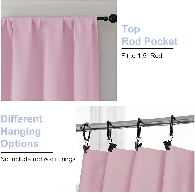 Simplebrand Ava Pink Short 36 Inches Blackout Curtain 2 Panels Set, Half Window - Image 4