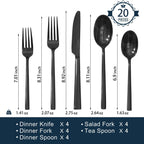 Black Silverware Set for 4, 20-Piece Stainless Steel Flatware Cutlery Set