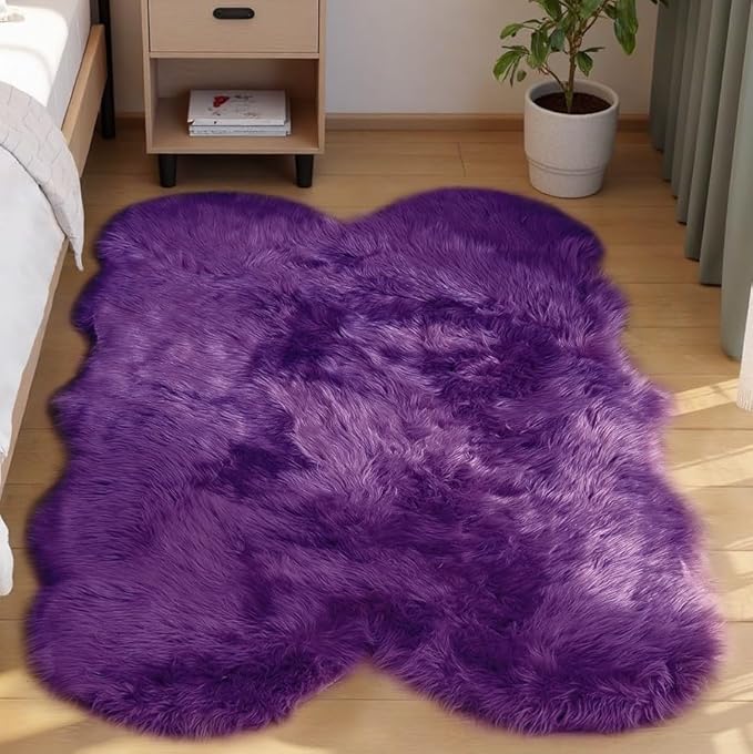 Goolela Purple Fluffy Sheepskin Rug 4x6 by Goolela