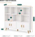 OSCHF 11-Cube Bookcase with Doors, 3-Tier Storage Cabient, Warm White