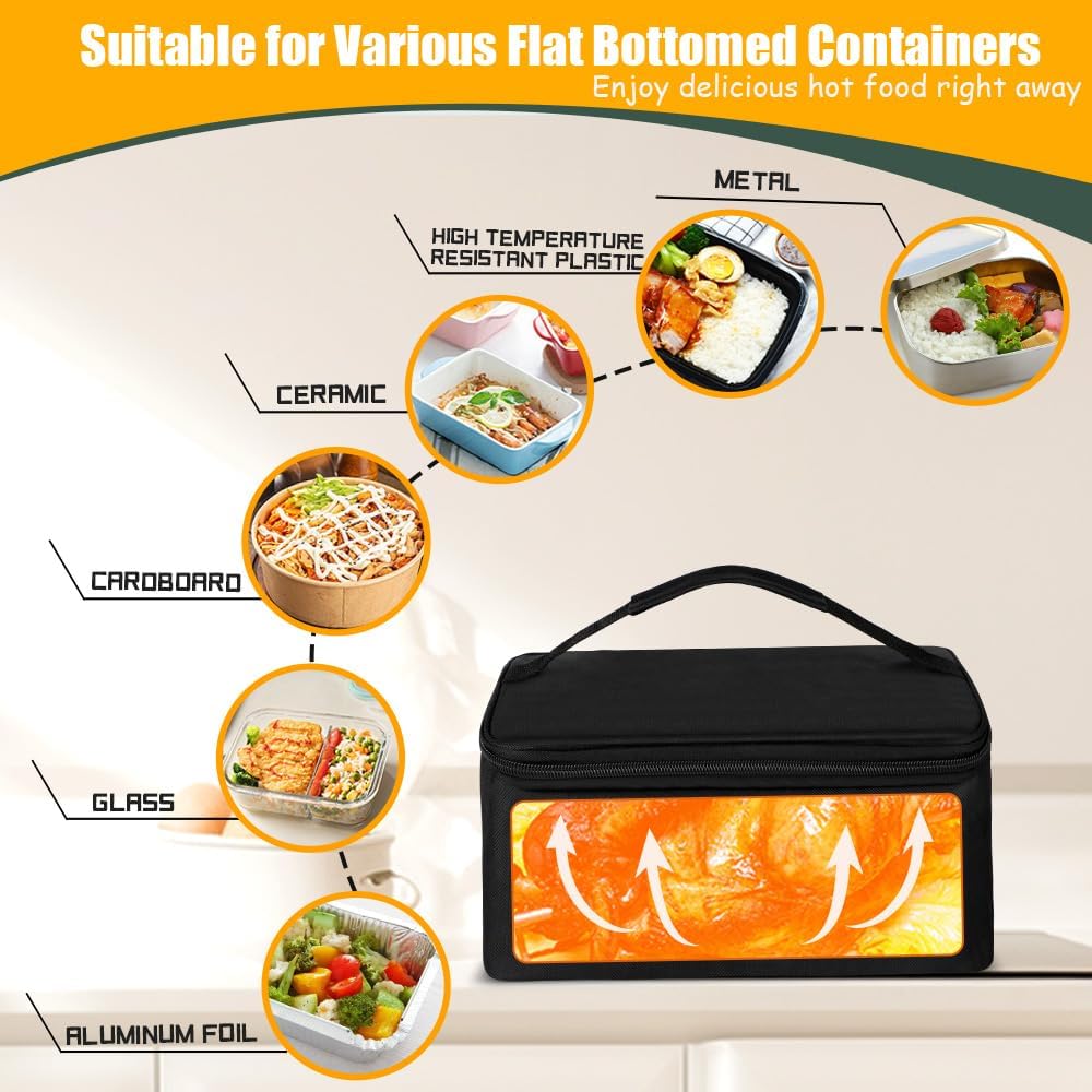 Portable Oven 100W Food Warmer, 12V/24V/110V Electric Lunch Box Food Heater for Adults, 3-in-1 Personal Microwave Oven/Heated Lunch Box for Car/Truck/Home/Office/Travel/Hotel/Outdoor Use