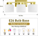 EJIAXIN 3-Light Bathroom Light Fixtures - Gold Bathroom Vanity Lights with Glass Shade Modern Bathroom Lighting Fixtures Over Mirror - Wall Sconce Lamps for Bedroom,Living Room,Hallway