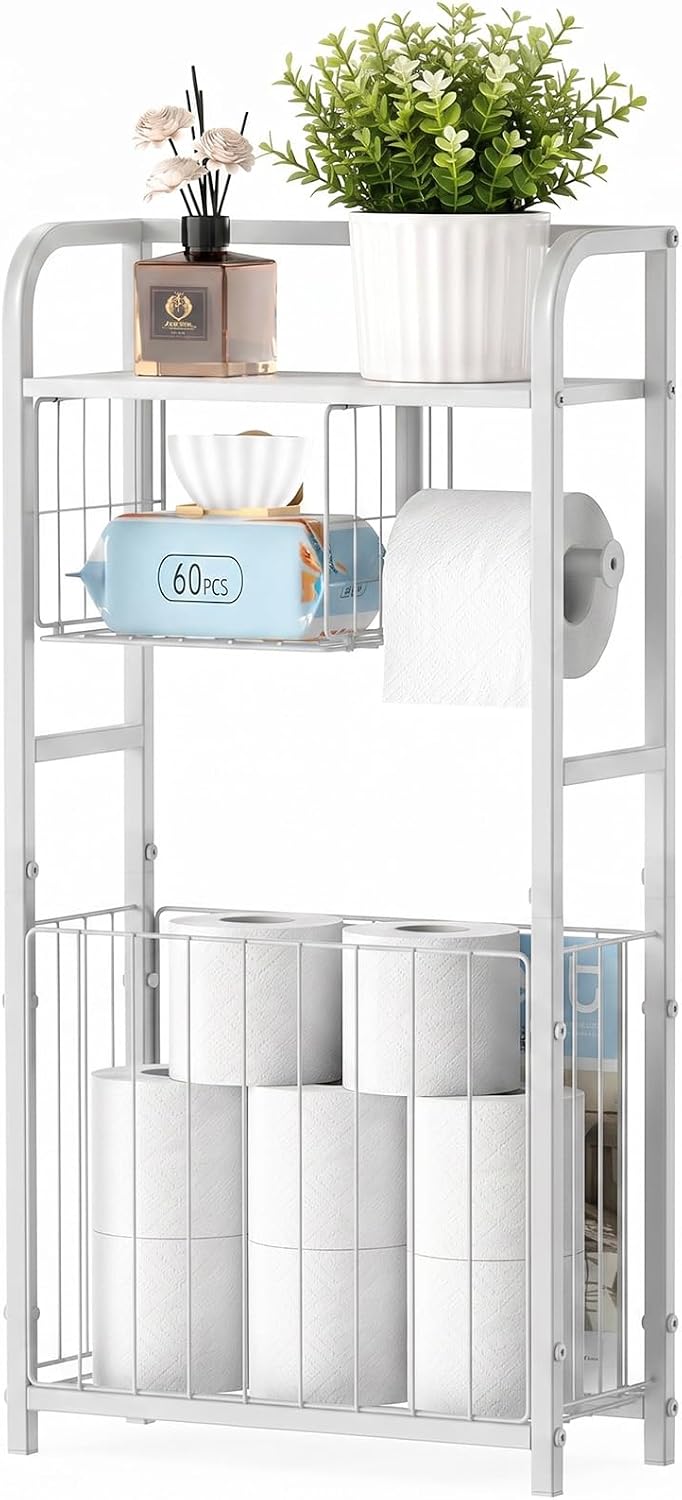 Freestanding Toilet Paper Holder Stand with Storage forSmall Bathroom Space