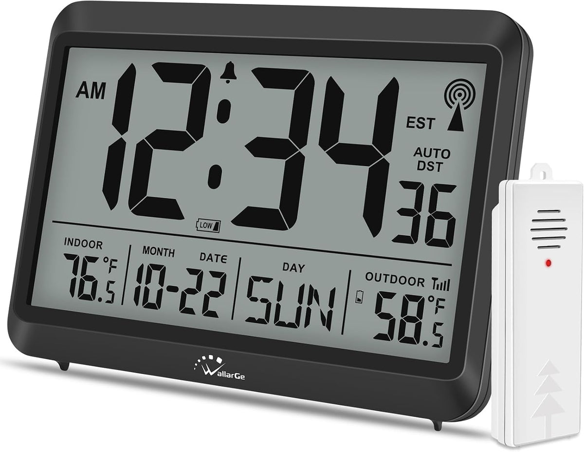 WallarGe Atomic Clock 12.5 Inch Self-Setting Digital Wall Clock