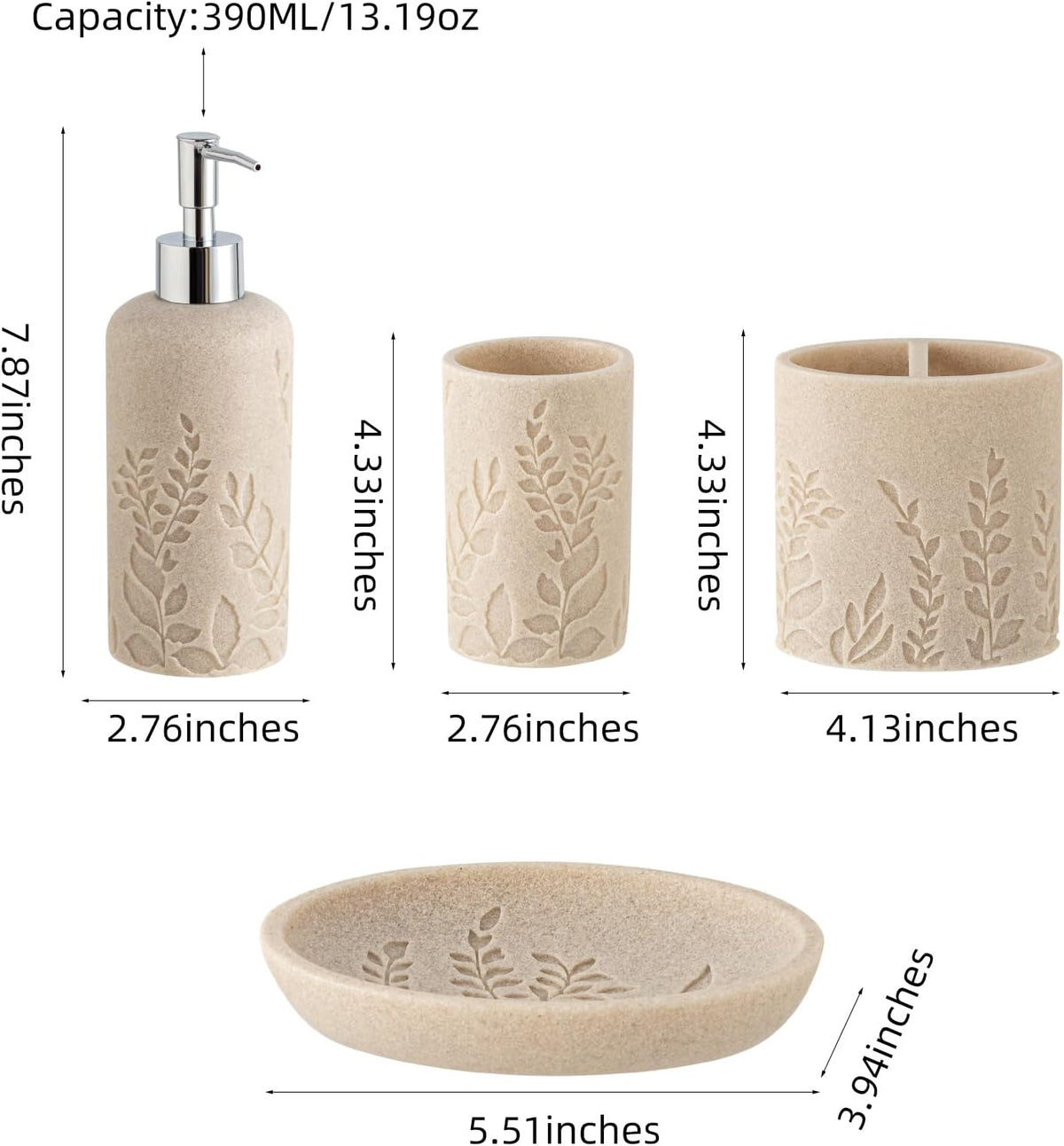 Bathroom Accessories Set, 4 PCS, Sandstone Look Leaf Beach Style
