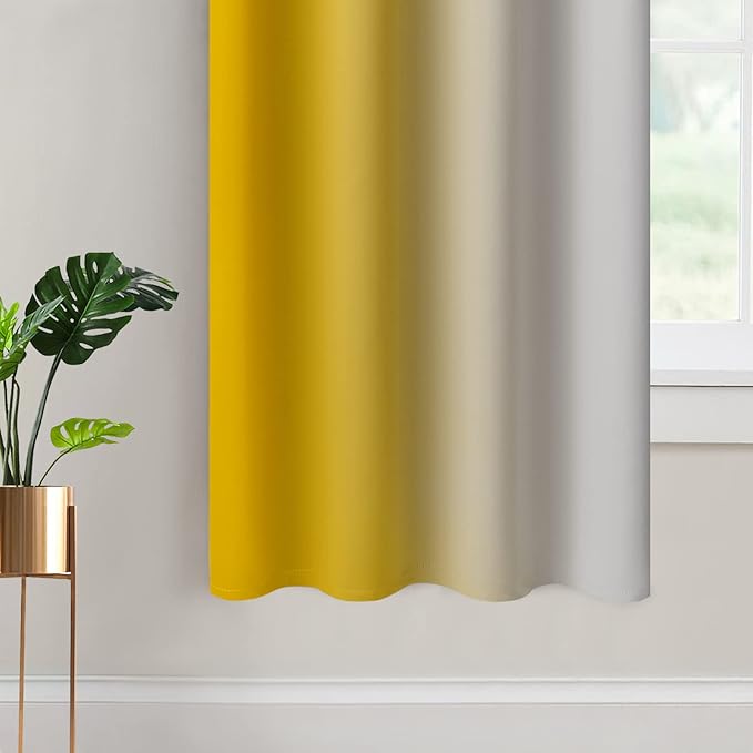 Yakamok Yellow Ombre Curtains 63 Inches Long, Light Blocking Gradient Color - Image 4