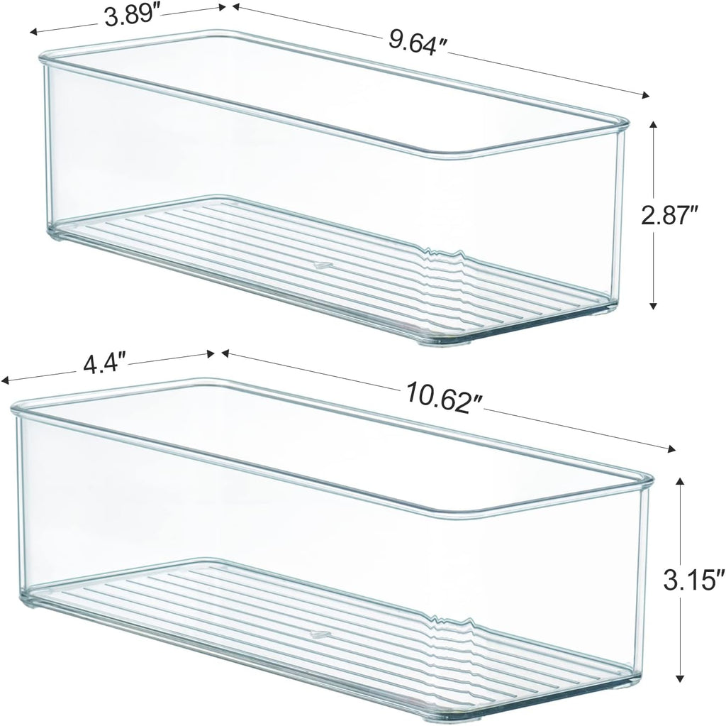 Hudgan 8 Pack Clear Plastic Drawer Organizer Bins Set, Stackable Cutlery Storage Bins Trays for Organizing Kitchen, Bathroom, Office, Crafts, Gadgets, Cabinet Supplies