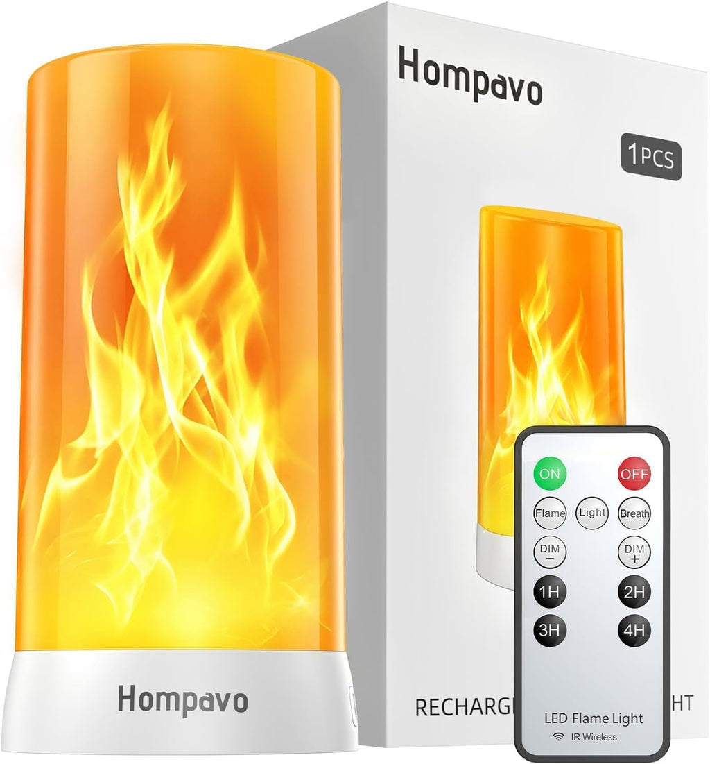 Hompavo Upgraded Flame Lights with Remote, Timer, 4-Mode Rechargeable