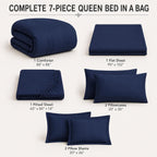 Queen Comforter Set with Sheets Navy Blue, 7 Pieces Bed in a Bag