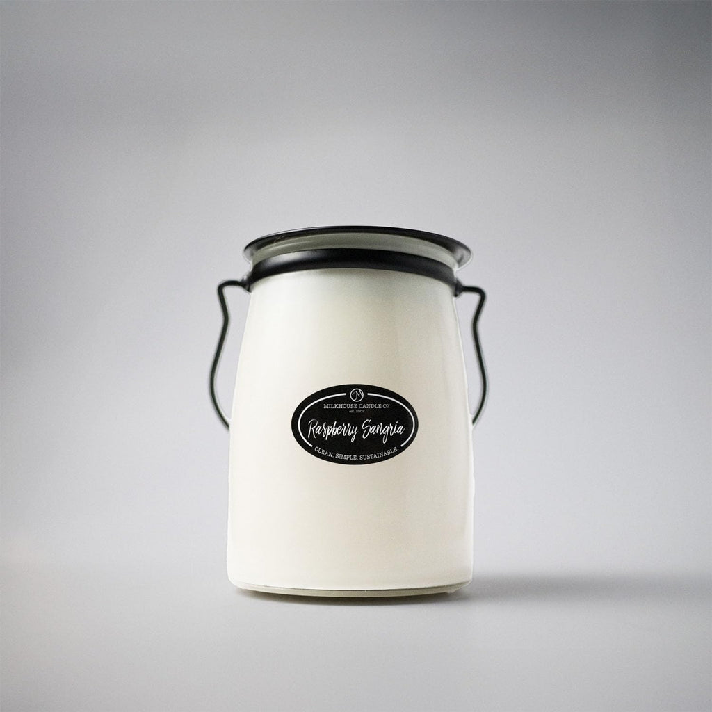 Milkhouse Raspberry Sangria Soy Candle, 22 oz Butter Jar, 120+ Hr Burn