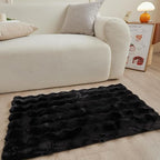Black Rabbit Plush Rug 2'x3', Fluffy Faux Fur Shaggy Area Rug by CHOVY