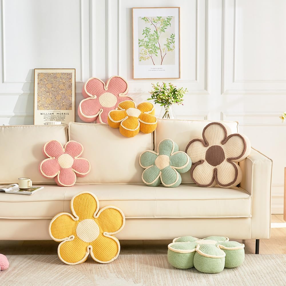 XIAIJIA 3PCS Flower Pillow, Daisy Throw Pillows, Flower Cushion 15.7 Inch