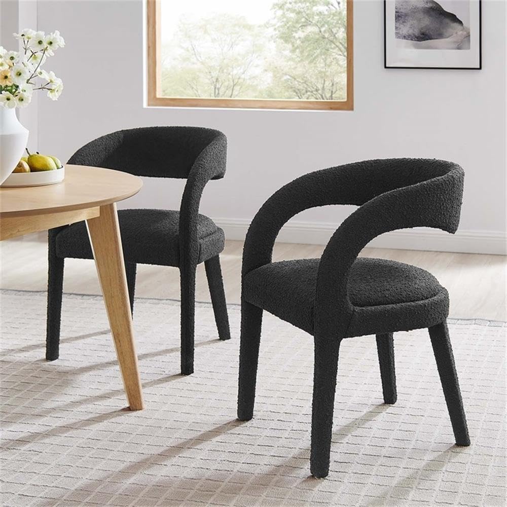 Modway EEI-6562-BLK Pinnacle Boucle Upholstered Dining Chair Set of Two, Black