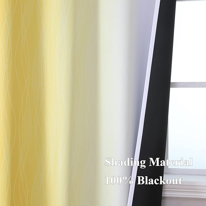 Estelar Textiler Yellow and Greyish White Blackout Curtains 45 Inch Length - Image 5
