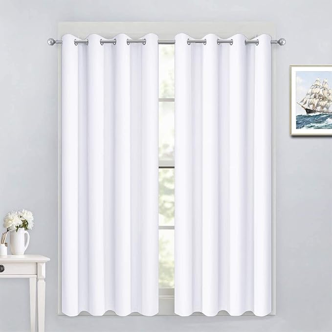 Yakamok Pure White Curtains 45 Inch Length, Grommet Top Small Window Drapes by Yakamok