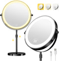 30X Magnifying Makeup Mirror with Lights, Height Adjustable Double Sided Vanity Mirror, 360° Rotation Cosmetic Mirror for Desk Bathroom - Black