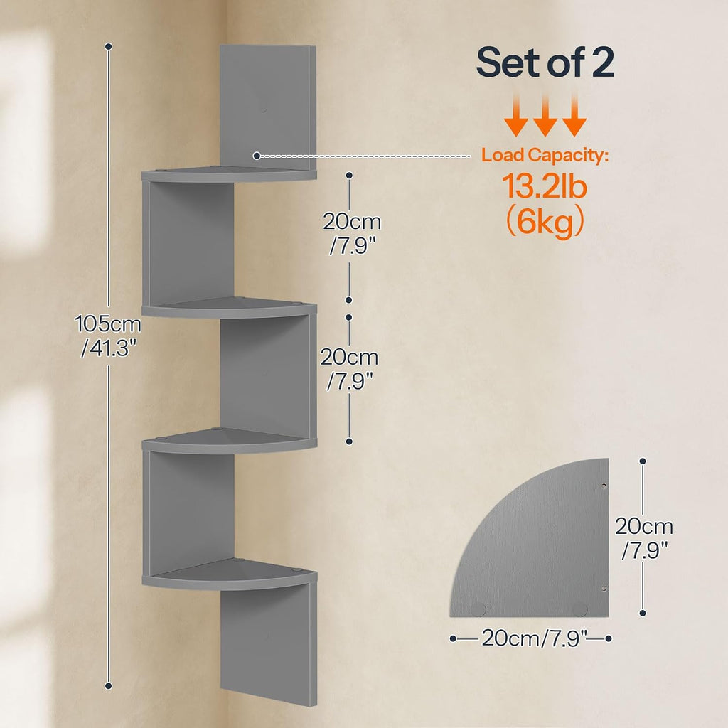 HOOBRO Corner Shelf Wall-Mounted, Set of 2 Floating Corner Shelves for Wall