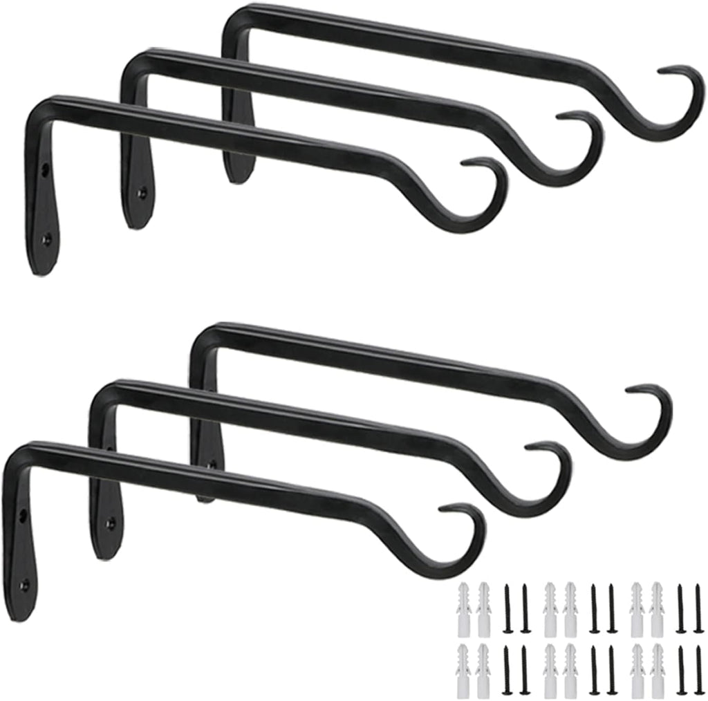 WORTH 6-Pack 7" Plant Hanger Bracket, Forged Iron Black Hanging Hooks