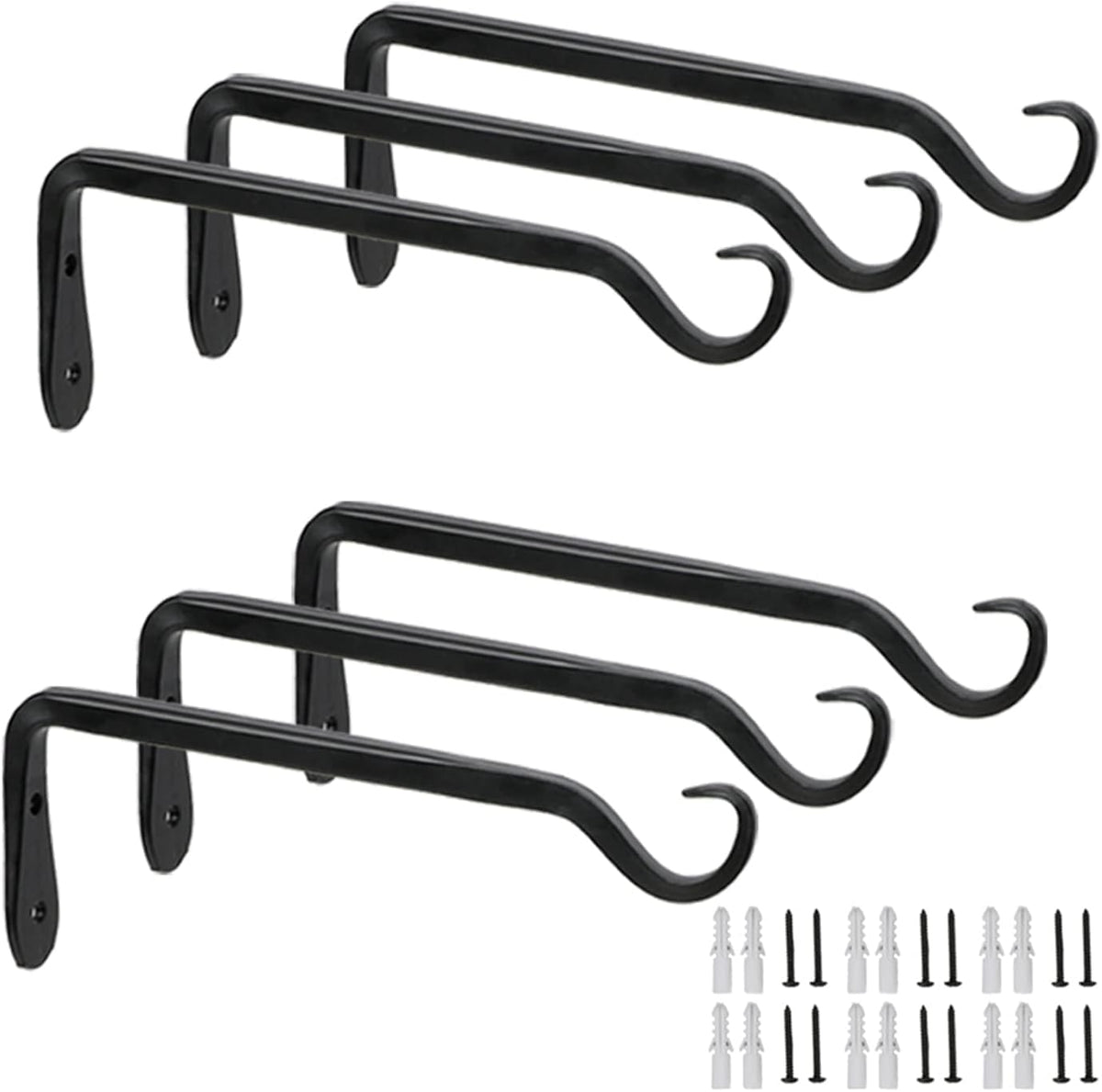 WORTH 6-Pack 7" Plant Hanger Bracket, Forged Iron Black Hanging Hooks