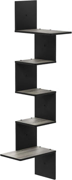 Furinno Rossi 5-Tier Corner Floating Shelves for Wall, French Oak