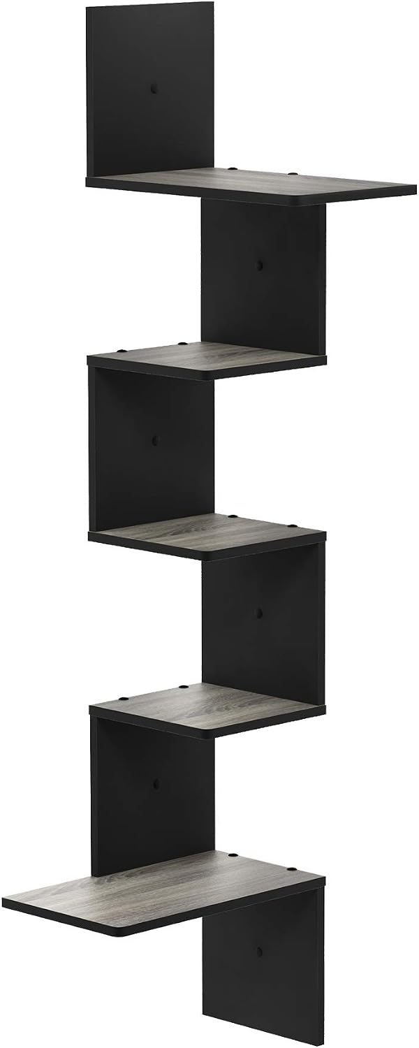 Furinno Rossi 5-Tier Corner Floating Shelves for Wall, French Oak
