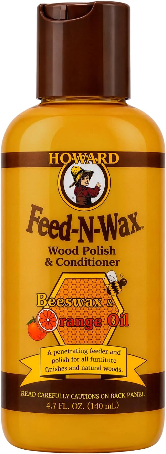 Howard Products Beeswax Wood Polish & Conditioner, Feed-N-Wax for Wood Furniture Polish, 128 Fl oz, Orange