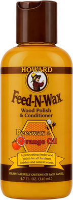 Howard Products Beeswax Wood Polish & Conditioner, Feed-N-Wax for Wood Furniture Polish, 128 Fl oz, Orange