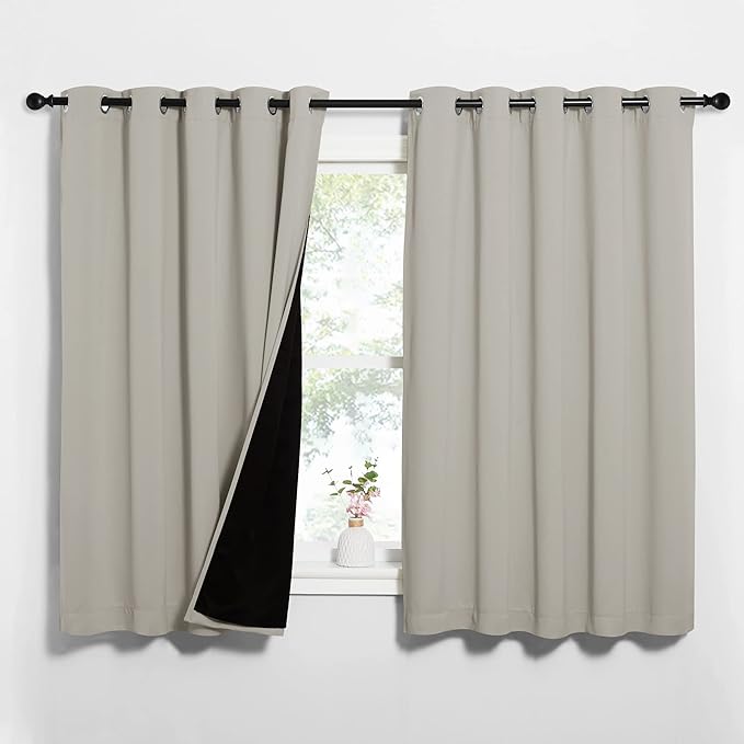 NICETOWN Natural 100% Blackout Lined Curtains, 2 Thick Layers Completely by NICETOWN