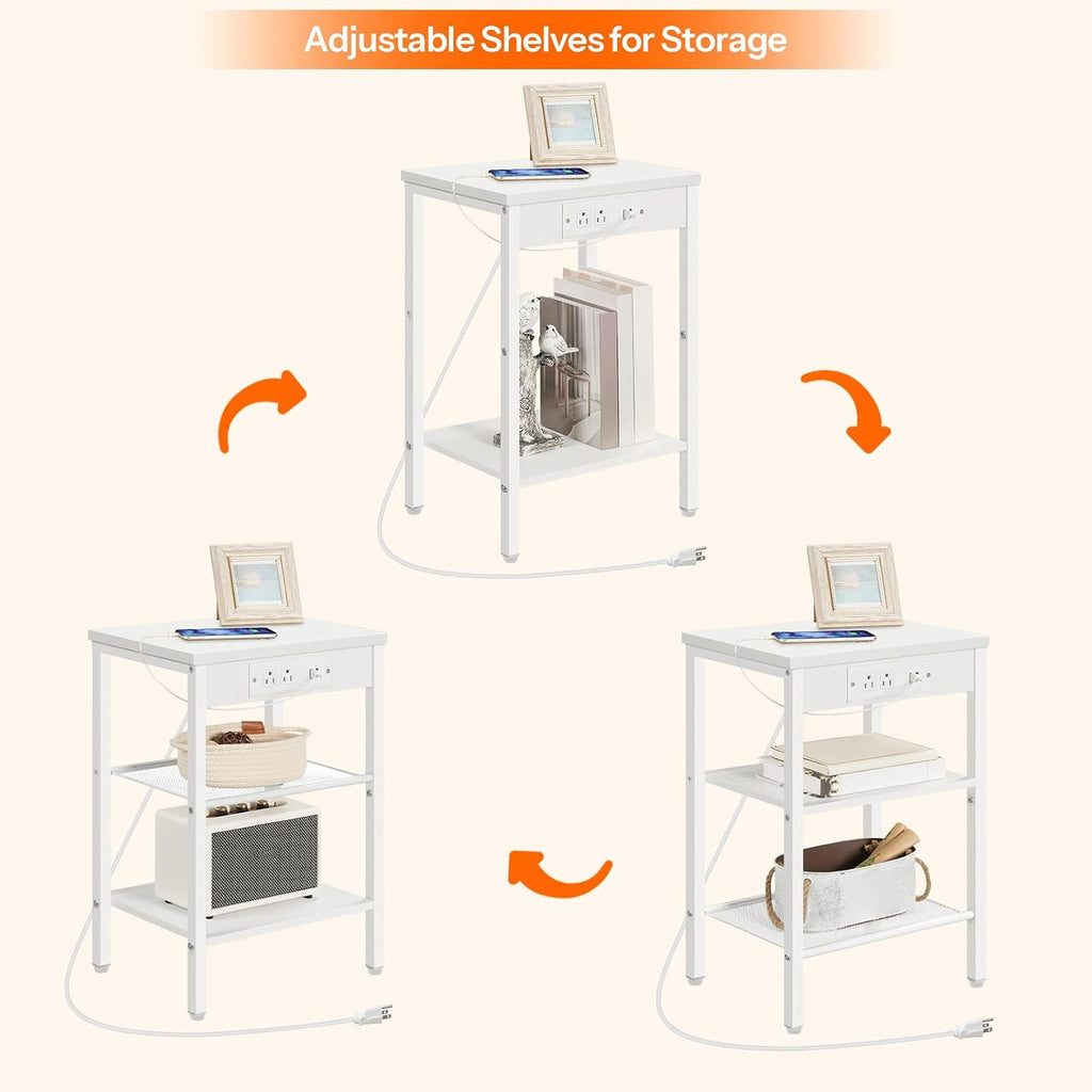 HOOBRO Side Table with Charging Station, Small End Table for Small Space